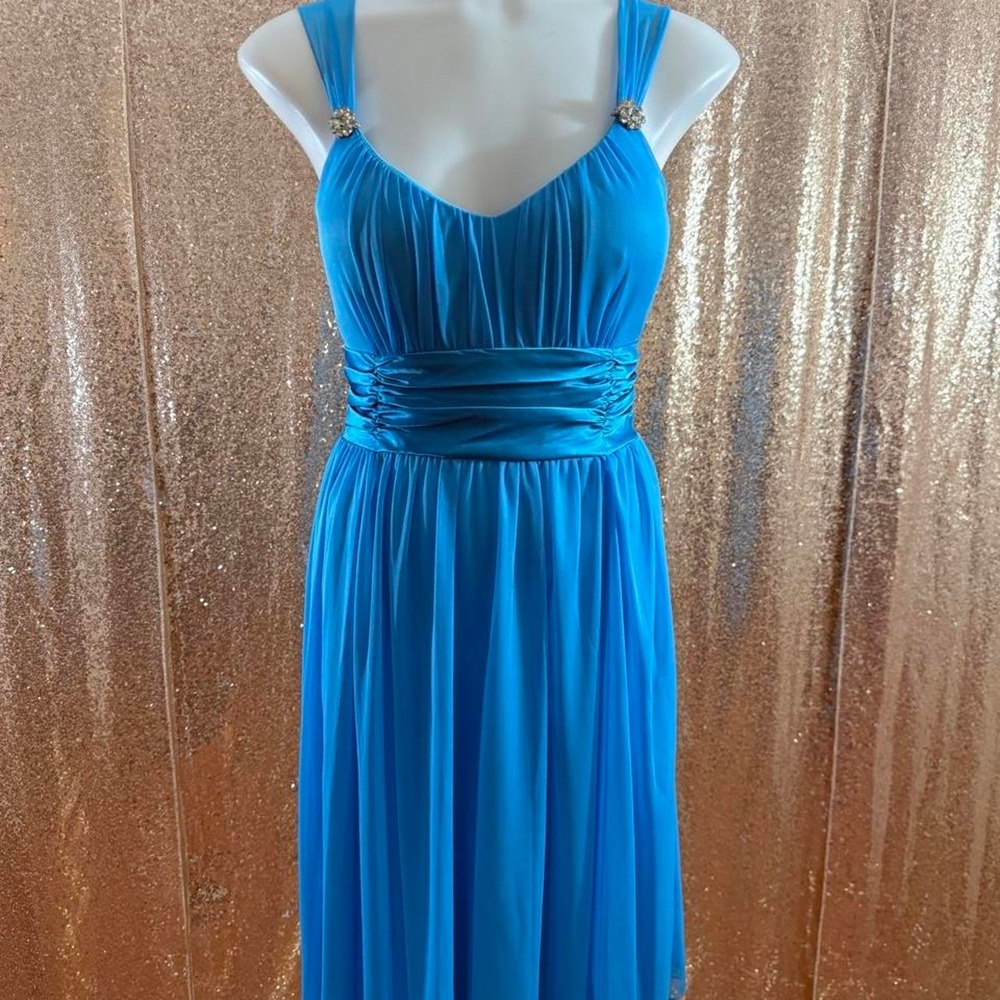 Blue Chiffon Halter Formal Dress Beaded Detail/Sizes L-XL